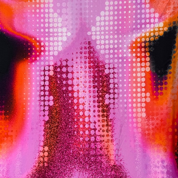 White Fox Boutique Bodycon Mini Dress Pink Orange Abstract Print Long Sleeve - Picture 5 of 12